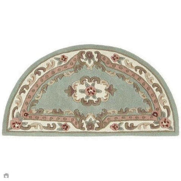 Shensi Traditional Floral Aubusson Medallion Border French-Style Hand-Carved Hi-Low Textured Soft Durable Wool Green Semi-Circle Half Moon Hearth Rug-Origins-Rug Love - The Most Loved Rug Store